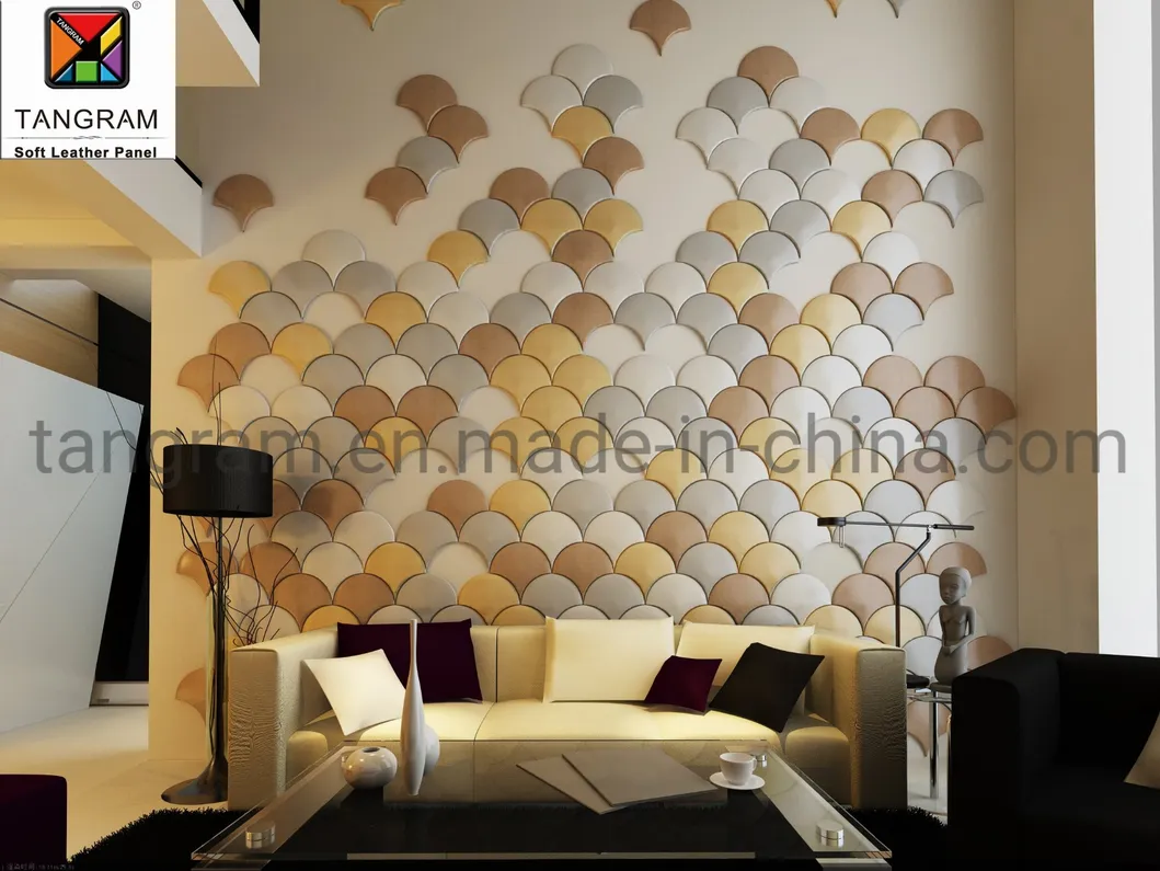 Waterproof Interior Construction Material PU Leather 3D Mosaic Wall Covering